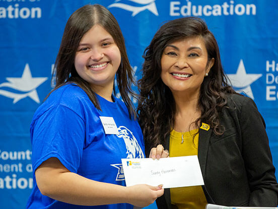  This is a photo of a scholarship winner with EFHC director Cindy Tan